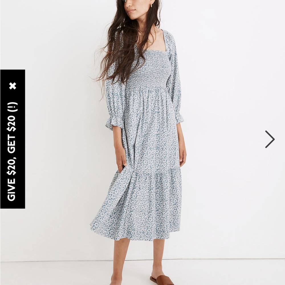 Madewell Lucie Smocked Midi Dress in Sunflower Field
